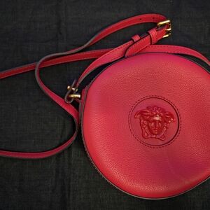 Versace Red Leather Crossbody Bag with Circular Design